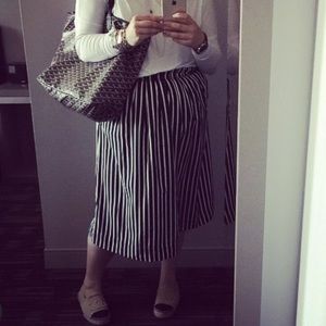J. Crew White & Navy Stripe Midi Skirt